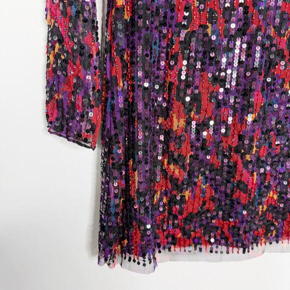 French Connection 4 Purple Red Black Inari Embellished Leopard Sequin Mini Dress - Picture 5 of 15